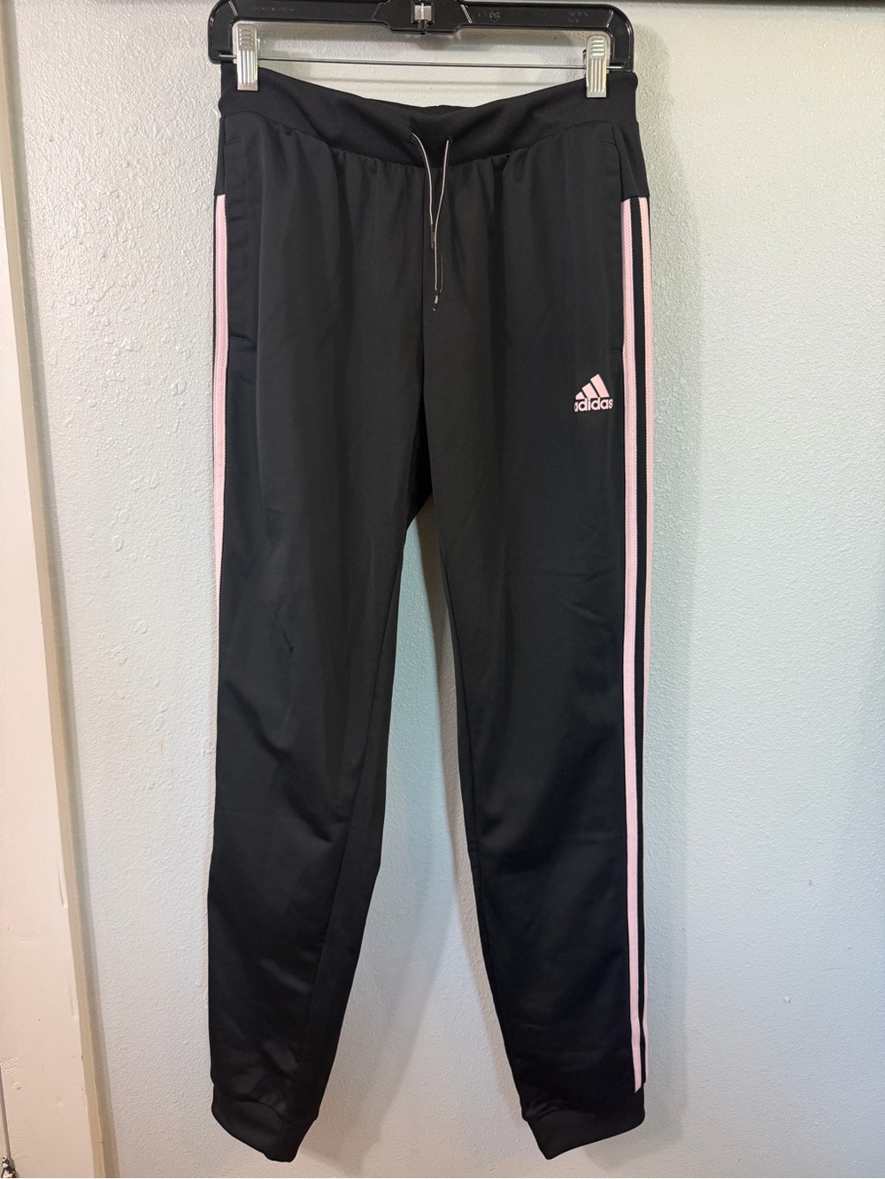 adidas Black Track Joggers with Pink Side Stripes
